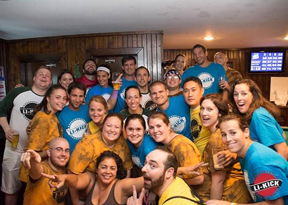 Group photo at bar